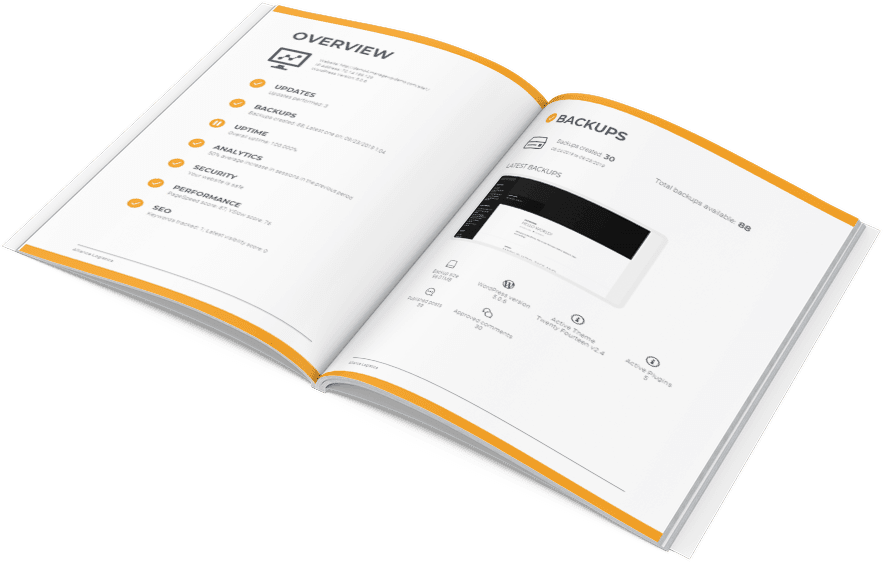 Website support services dashboard and maintenance report